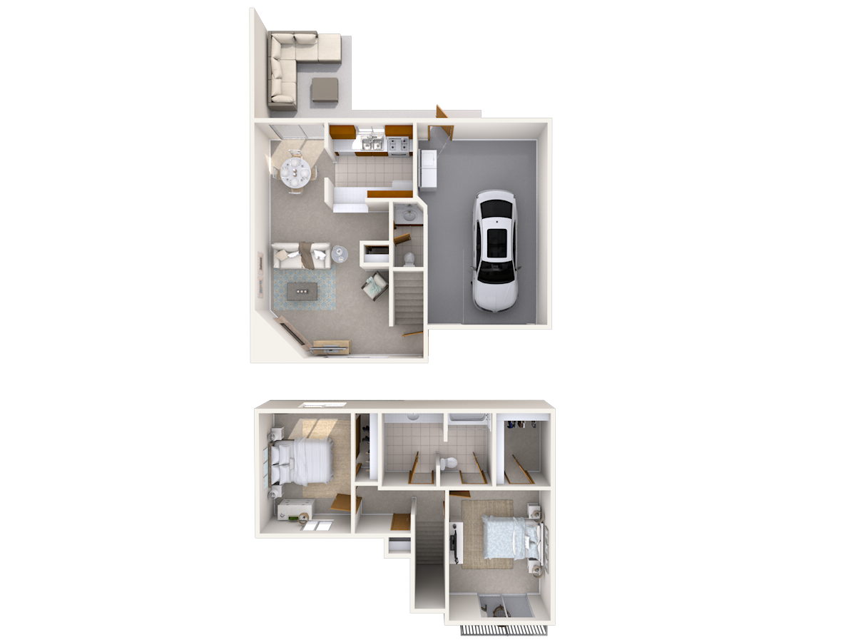 Floor plan for 2 beds, 1.5 baths, 970 sqft